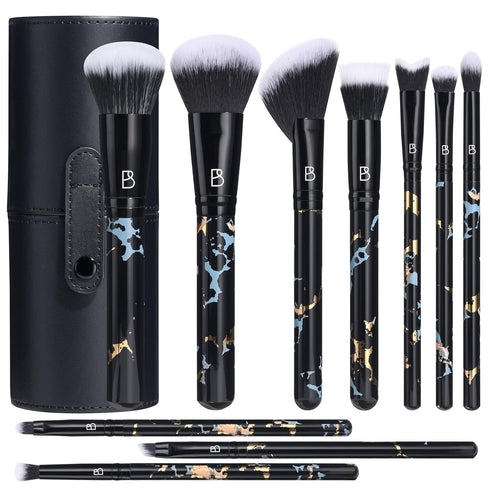 BS-MALL Makeup Brushes NO Smell 10 PCS Set Black Color Synthetic Foundation Powder Concealers Eyeshadows with Black Case...