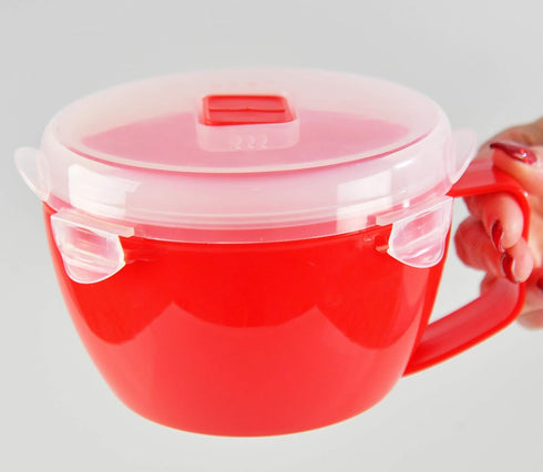 Home-X Microwave Soup Mugs with Lid- Set of 2, Microwave Soup Bowls with Handle and Vented Lid, BPA Free Dishwasher Safe, 32oz Capacity, Set of 2,...
