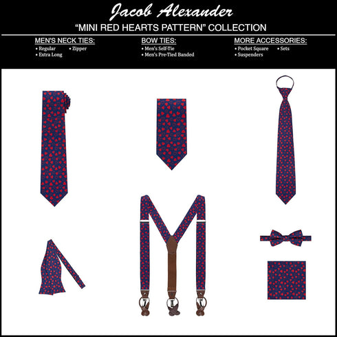 Jacob Alexander Men's Happy Valentine's Day Mini Red Hearts Pattern Pre-Tied Zipper Neck Tie - Dark Blue...