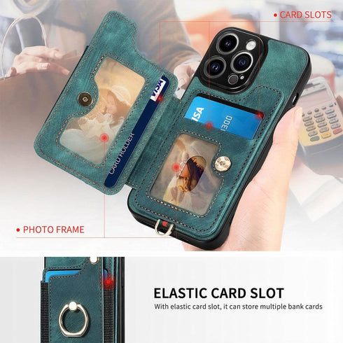 JanCalm iPhone 13 Pro Leather Flip Case, Card Holder, RFID-Blocking, Magnetic, Ring Holder (Green)...