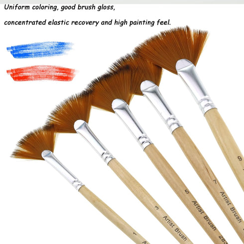 5 in 1 Fan Paint Brushes Kit Professional Artist Acrylic Paint Brushes Set for Watercolor, Acrylics, Ink, Gouache, Oil, Tempera Painting...
