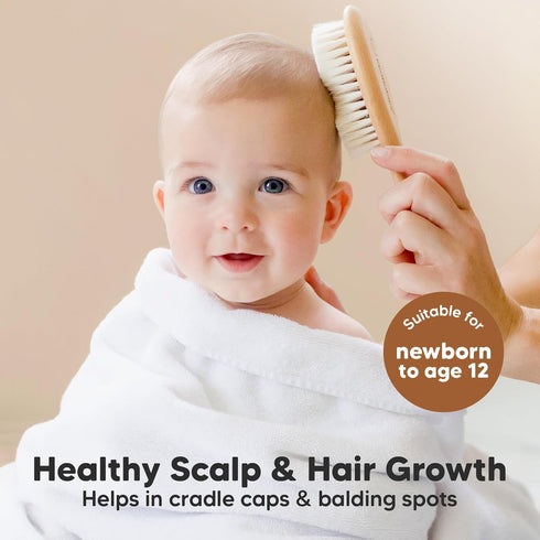 Baby Hair Brush - Baby Brush with Soft Goat Bristles, Cradle Cap Brush, Perfect Scalp Grooming Product for Infant, Toddler, Kids, Newborns, Baby G...
