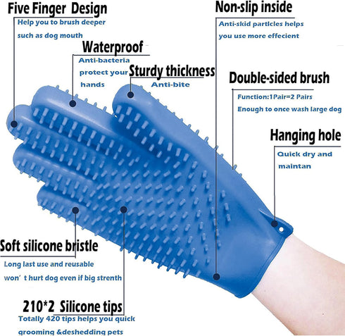 4-in-1 Pet Grooming Gloves for Washing and Hair Removal,Gentle Double-Side Brush Gloves Effective in Removing Pet Hair and Stain for Dog &Cat & Ho...