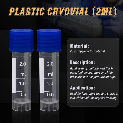100 Pcs 2ml Small Vials with Screw Caps Centrifuge Tubes Plastic Sample Tubes Cryogenic Vials Graduated Bottles Test Tubes with Lids (Blue)...