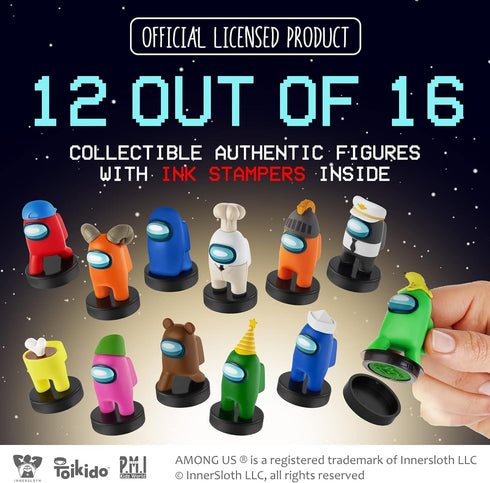 P.M.I. Stamps for Kids: 12 Among Us Toys with 16 Collectibles, Mini Figures for Party, Birthday, Gift & Decoration...