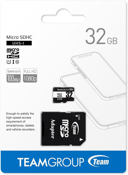 TEAMGROUP Micro 32GB x 5 Pack UHS-I U1 Class 10 SDHC SDXC Read Speed up to 100MB/s High Speed Flash Meomry Card with Adapter for Camera, Surveilla...