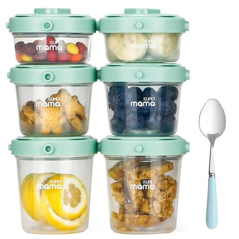 SUPERMAMA Plastic Baby Food Containers 12 Set(2/4/7oz),Stackable Baby Food Storage Containers with Lids, Baby Food Snack Jars,Freezer Safe,Easy to...