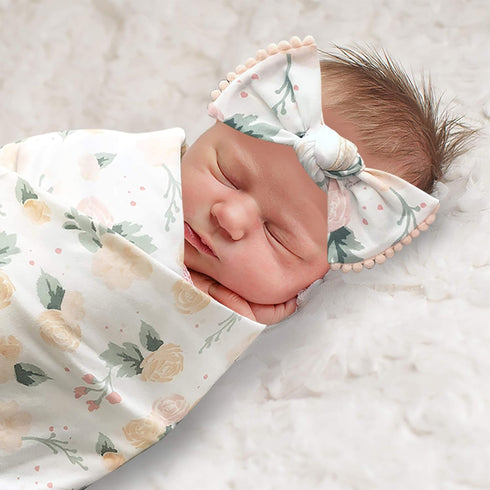 Baby Cotton Swaddle Blanket Wrap with Headband or Hat Set for Baby Girls, Boys Newborns and Infants 0-6 Months (Dusty Rose)...