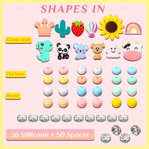 Ctosree 12 Pcs Beadable Pens Kit Silicone Focal Beads for Beadable Pens DIY Cute Animals Bead Pens Making Kit Cow Dinosaur Rainbow Beaded Ballpoin...