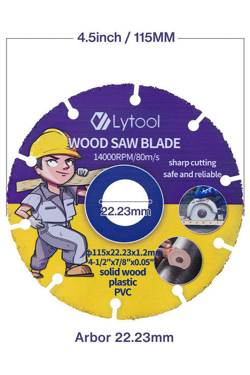 Lytool Wood Cutting Discs 4-1/2" for Angle Grinder, Woodworking Circular Saw Blade 7/8"Arbor, Angle Grinder Blades for Wood,Woodworking, PVC, Rubb...