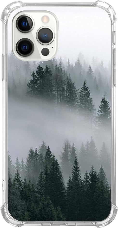 Nature Mountain Landscape Phone Case for iPhone 14 Pro, Aesthetic Fog Green Forest Phone Cover for Teens Women Men, Cool TPU Bumper Phone Case for...