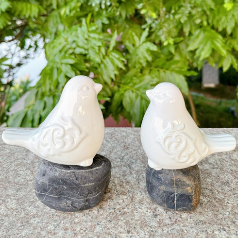 2PCS Ceramic Bird Figurines Decorative Bird Ornaments Statue for Home Garden Decor (White)...