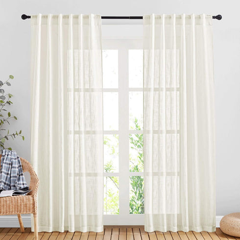 NICETOWN Linen Sheer Curtains and Drapes for Living Room, Rod Pocket & Back Tab Semitransparent with Light Through Vertical Window Treatments for ...