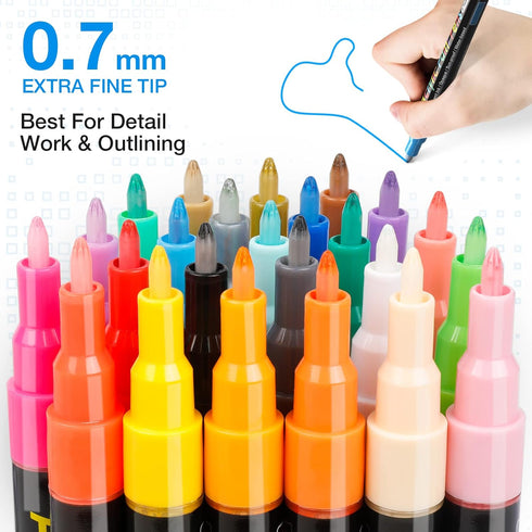 JR.WHITE Acrylic Paint Pens Paint Markers Set of 24: Extra Fine Point Acrylic Markers For Rock Painting Wood Glass Fabric Ceramic For Adults Kids ...