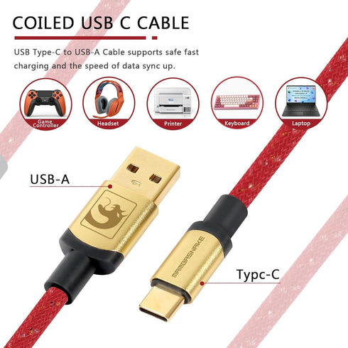 ATTACK SHARK Custom Coiled USB C to A Cable for Gaming Keyboard,Double-Sleeved Starlight Braided Cable with Detachable Metal Aviator 24K Gold Conn...