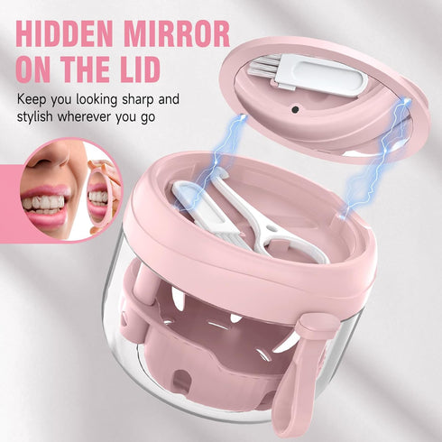 Denture Bath Box Cup, Leak Proof Denture Cup Kit Portable Retainer Case for Travel, Denture Case Cleaning Care for Dentures Aligner Mouth Guard wi...