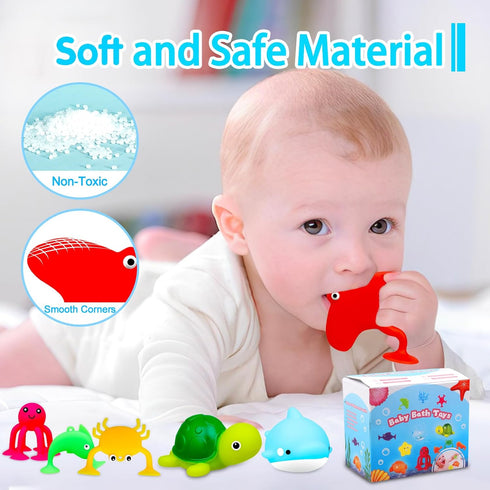Baby Bath Toys for Kids Ages 1-3,Mold Free Silicone Suction Cup Toys for Toddlers 2-4,No Hole Light Up Ocean Animal Bathtub Sensory Toys for Babie...