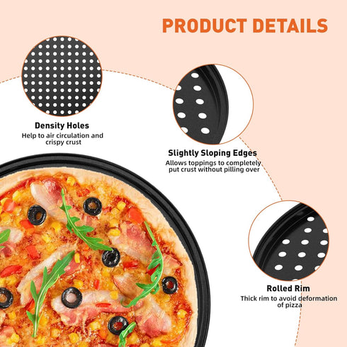 12 Inch Pizza Pan with Holes, Nonstick Pizza Tray for Oven, Round Perforated Carbon Steel Pizza Baking Pans Pizza Bakeware for Home Restaurant Kit...