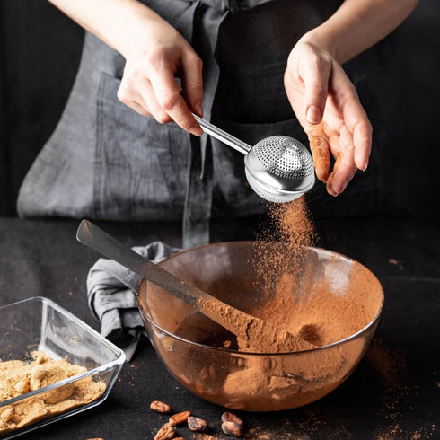 Powdered Sugar Shaker Duster, Flour Sifter for Baking, Baker's Dusting Wand Dispenser with Spring-Operated Handle One-Handed Operation, Stainless ...