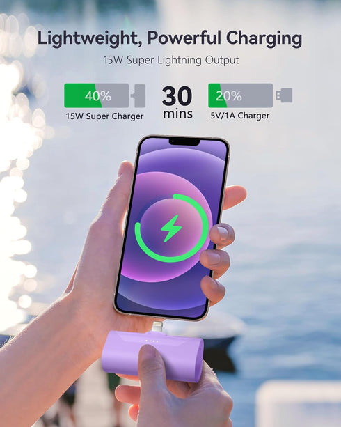 Purple Small Portable Battery Charger 4800mAh, Tiny Power Bank Ultra-Compact 15W Fast Charging Mini Battery Pack Power Charger for iPhone 14 Pro/1...