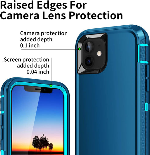 for iPhone 11 Case,Shockproof Dropproof Dustproof,3-Layer Full Body Protection Heavy Duty High Impact Hard Cover Case for iPhone 11 6.1 inch,Turqu...