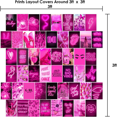 WOONKIT Pink Neon Wall Collage Kit Aesthetic Pictures, Trendy Room Decor for Teen Girls, Pink , 50pcs 4x6 Inch...