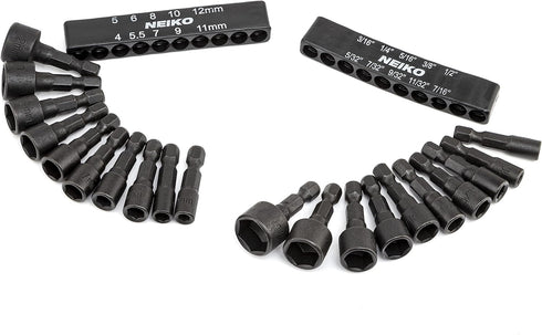 NEIKO 10068A Nut Driver Set, For Impact Drill and Driver, 20 Piece, 1/4” Hex Small Nut Driver Bit Set, Metric and Standard, 4-12 mm & 5/32”-1/2”, ...