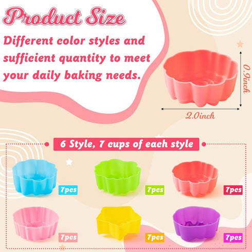 R HORSE 42 Pack Silicone Molds Cupcake Multi Flower-Shaped Baking Cups Multi Color Cupcake Liners Nonstick Muffin Baking Mould Reusable Muffin Cup...