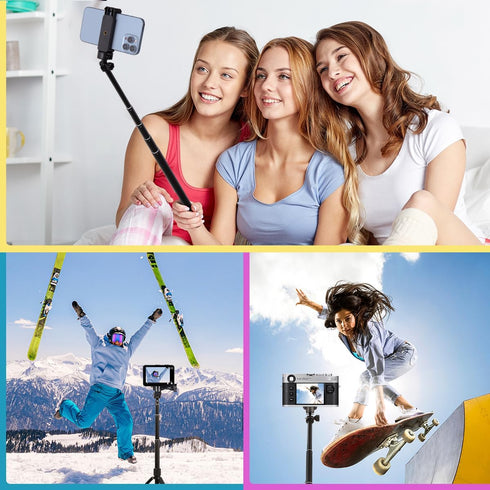 Phone Tripod, 63-inch Selfie Stick Tripod Compatible with iPhone/Camera/GoPro/Webcam, Lightweight Travel Phone Tripod with Phone Holder Mount/Wire...