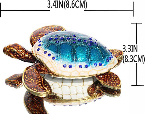 Waltz&F Sea Turtle Crystal Studded Pewter Jewelry Trinket Box Bejeweled Hand-painted Ring Holder Mother's day Gift...