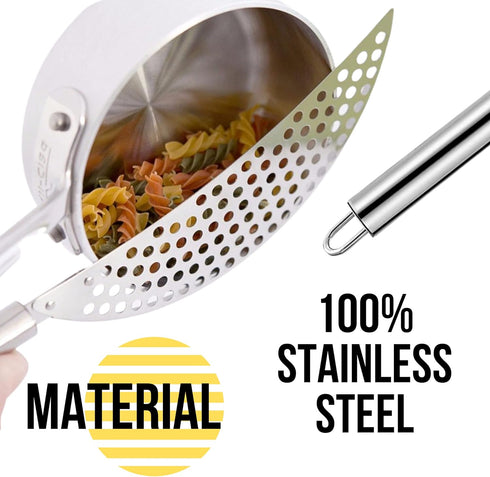 Held Crescent Drainer Pan Pot Strainer with Handle Stainless Steel Hand for Spaghetti Fry Noodles Fruit Vegetable Pasta Strainer Colander Heavy Du...