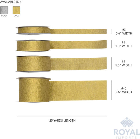 Royal Imports Metallic Sparkly Glitter Fabric Ribbon Roll for Christmas, Craft, Floral, Wedding, Sewing, Bow Making, Gift Wrapping, 25 Yards Spool...