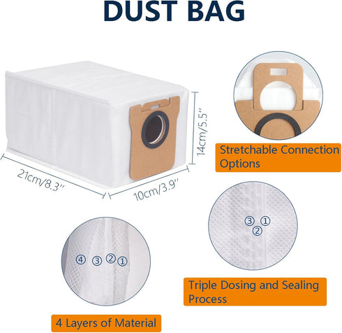 Replacement Parts for Dreame L20 Ultra / L30 Ultra Robot Vacuum Cleaner, 1 Main Brush, 4 Dust Bags, 4 Mop Pads, 2 HEPA Filters, 4 Side Brushes...
