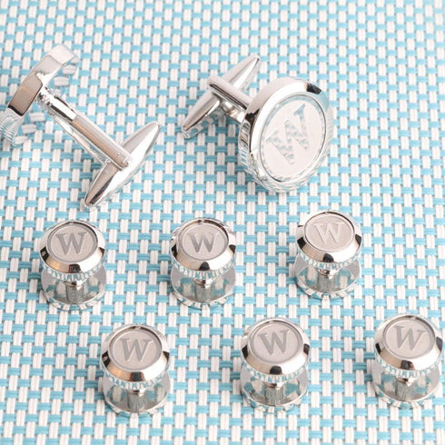 Mens Cufflinks and Studs Tuxedo Shirts Business Wedding Initials Alphabet A-Z Gift Set...
