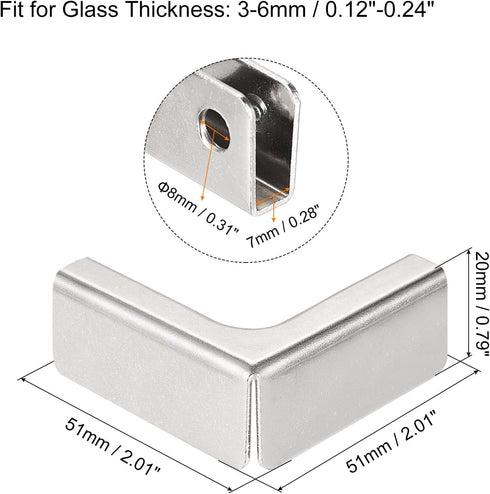 Glass Fixing Clip, 4pcs for 3-6mm L-shaped Glass Combination Fixing Bracket Reinforced Clip Clamp Glass Accessories for Glass Display Cabinet, Fis...