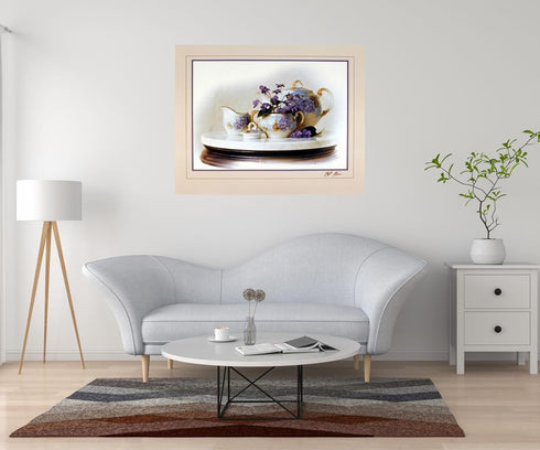 Country Wall Decor Violets Flowers & Kettle Tea Pot Still Life Art Print Poster Picture (16x20)...