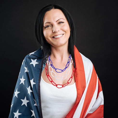 FAERLIIRY American Flag Jewelry Set 4th of July Necklace Earrings for Women USA Patriotic Earrings Statement Earrings Resin Beaded Necklace Indepe...