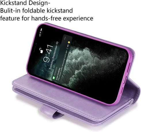 EYZUTAK Wallet Case Compatible with iPhone 12 Mini 5.4 inch 2020,Magnetic Handbag Zipper Pocket PU Leather Flip with 9 Card Slots and Wrist Strap ...