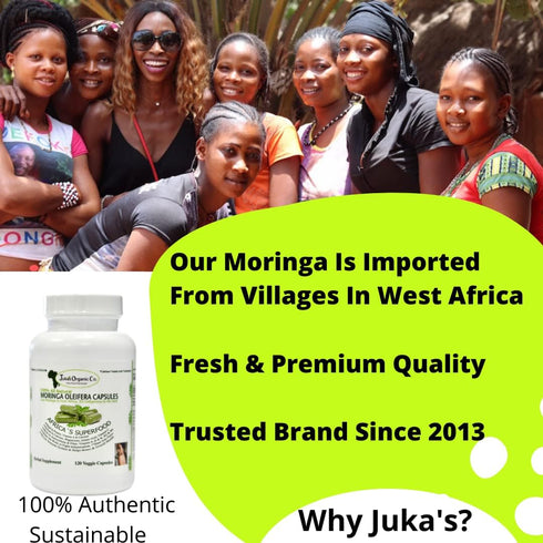 Juka's Organic Co. Moringa Powder Capsules (100% Authentic, Organic, Non GMO, Zero Additives. Rich in Antioxidants & Amino Acids, Indigenous to Af...