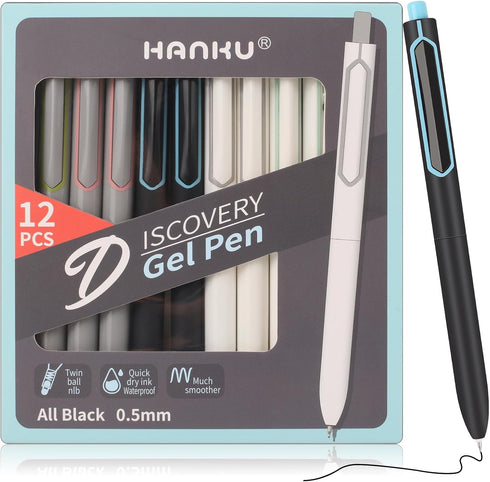Gel Pens,12 Pcs, 0.5mm Fine Tip Quick Dry Black Ink Pens Fine Point Smooth Writing Pens, No Bleed & Smear,Retractable Aesthetic Gel Pens for Journ...