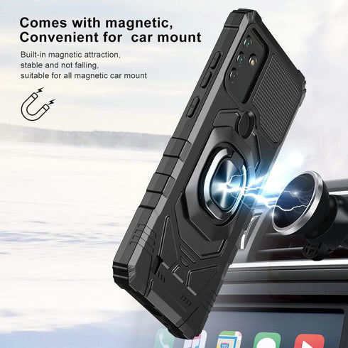 for Wiko Voix Case with Screen Protector,Built-in Magnetic Car Ring Stand,Full Body Protection Frosted PC Back Soft TPU Bumper Raised Corner Edge ...