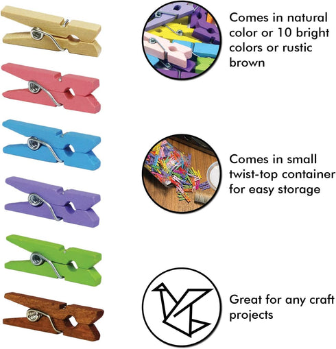 Mini Natural Wooden Clothespins with Jute Twine, 250pcs, 1 Inch Photo Paper Peg Pin Craft Clips with 66ft Natural Twine for Scrapbooking, Arts & C...