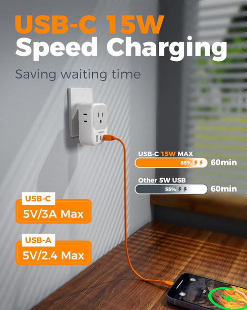 TESSAN US to Japan Plug Adapter 2 Prong to 3 Prong Outlet Adapter with 4 Outlets 3 USB (2 USB-C), Outlet Converter US to Japan China Mexico Philip...