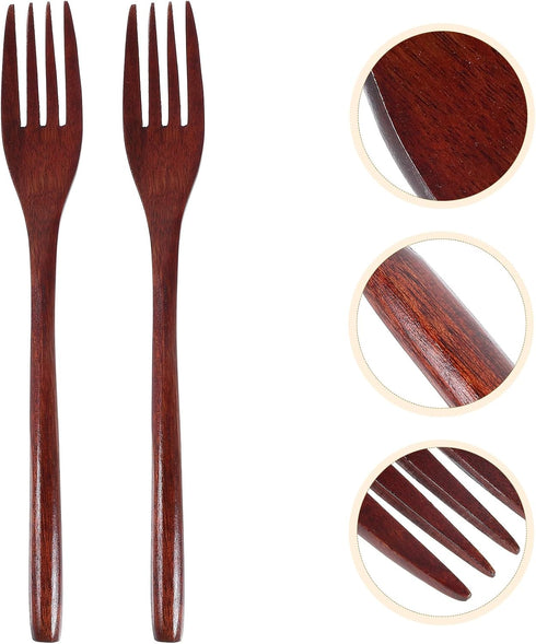 EXCEART 2 Pcs Wooden Forks Japanese Wood Dinner Forks Fruit Salad Forks Handmade Kitchen Utensil for Cooking Stirring Eating...