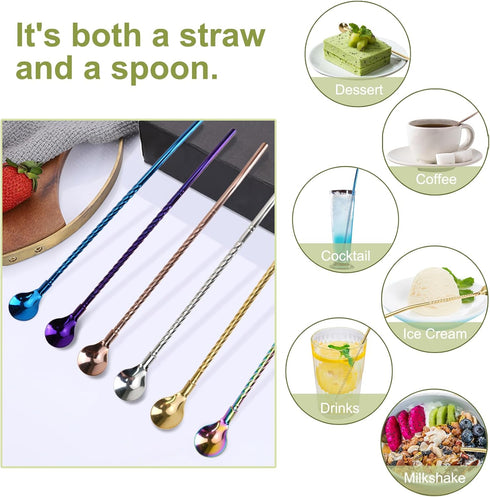 6 PCS Long Handle Spoon, 9 Inch Ice Tea Spoon, Ice Cream Spoon, Coffee Spoon, Cocktail Stirring Spoons, Reusable Stainless Steel Straw Spoon for C...