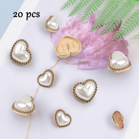 20 Pcs Faux Pearl Buttons, Gold Retro Vintage Pearl Buttons Heart Buttons Sew on Buttons Embellishments for DIY Crafts, 25mm+18mm...