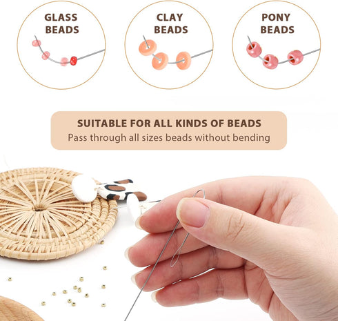 PP OPOUNT 3 PCS Upgrade Big Eye Curved Beading Needles, 5.5 Inch Beading Needles for Bead Spinner, Curved Needles for Beading Jewelry, DIY Waist B...