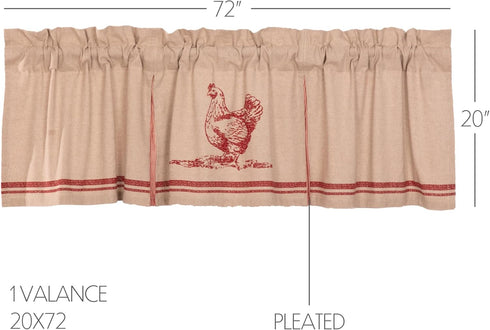 VHC Brands Sawyer Mill Chicken Pleated Curtain Valance, Red, 20x72...