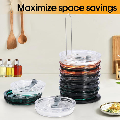 3 Pieces Tumbler Lid Organizer, Lid Organizer with Collapsible Design, Can Accommodate Up to 10 Cup Lid, Saves Kitchen Cabinet and Countertop Spac...
