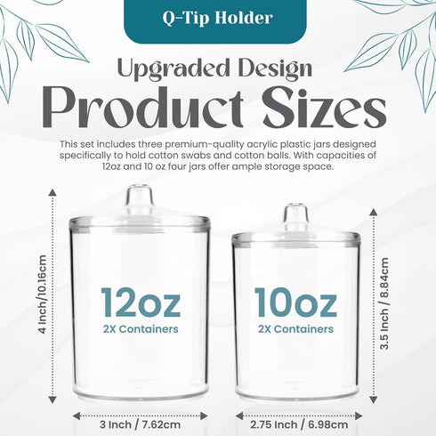 Qtip Holder Pack of 4, Vanity Makeup Organizer Storage, Clear Plastic Apothecary Jars with Lids, Organizer Storage for Cotton Swabs, Cotton Balls,...